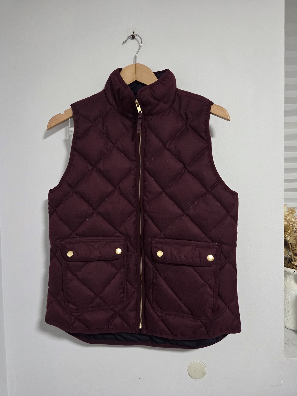J.Crew Quilted Sleeveless Puffer Vest - Burgundy